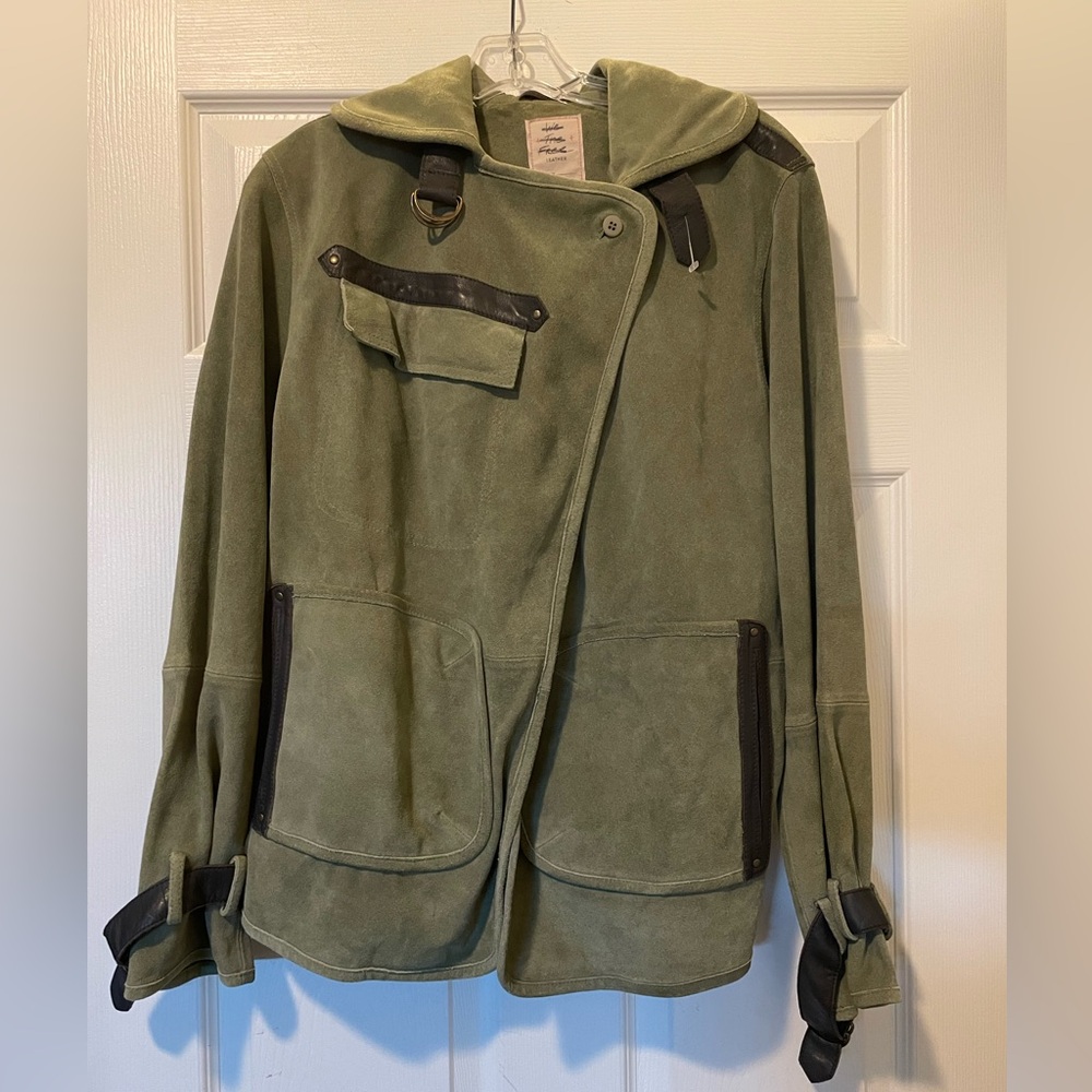 Free People We The Free Olive Green Suede Leather Jacket